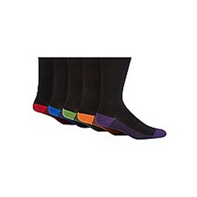 Pack of five black fine striped socks
